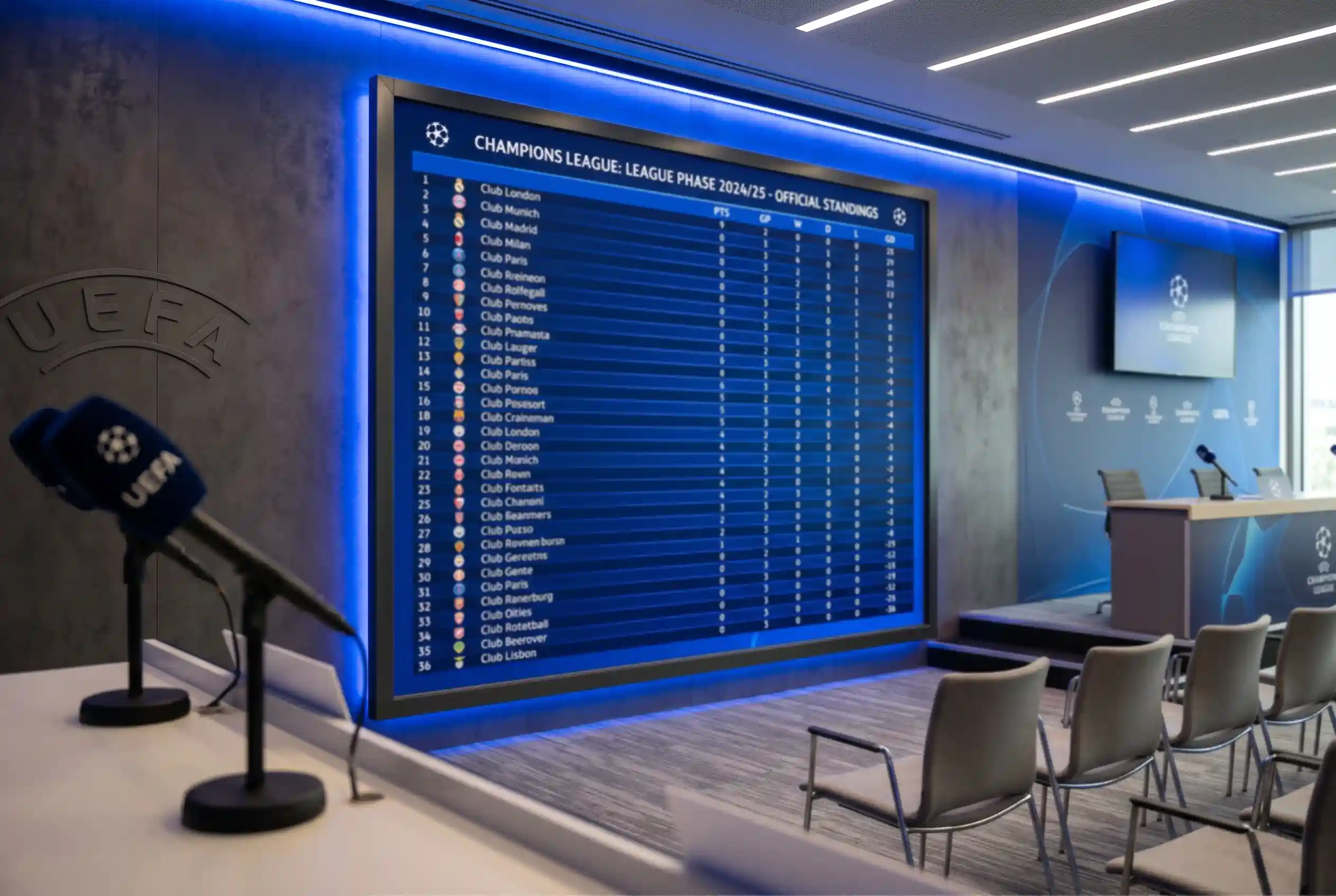 Overzicht van het nieuwe Champions League League Phase format met 36 clubs